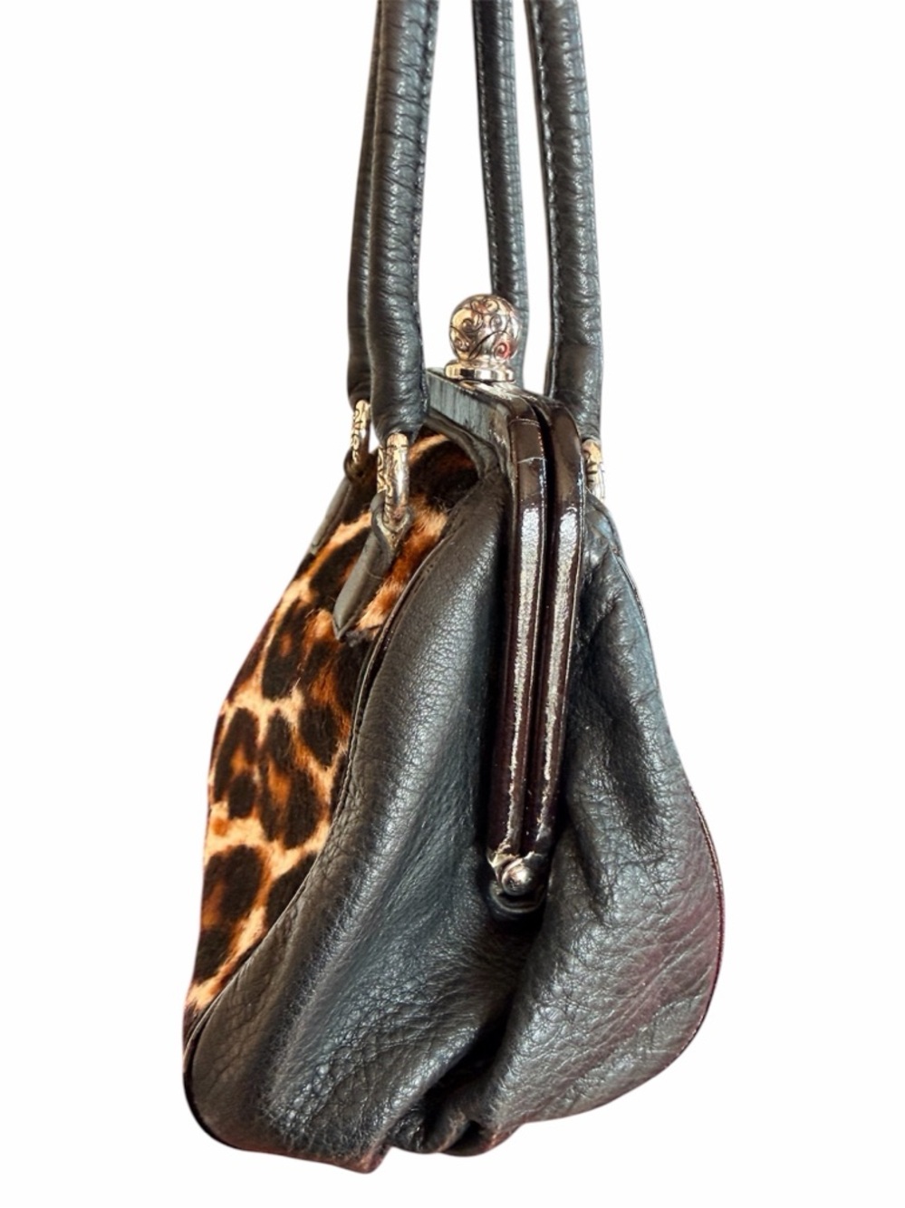BRIGHTON Leopard Black Leather Small Bag Purse - Picture 3 of 8